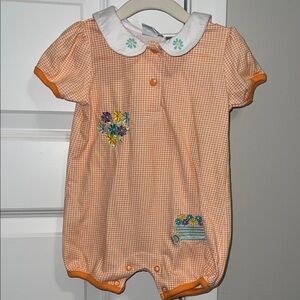VINTAGE Orange Gingham Baby Romper Bubble - Floral/Flowers and Gardening Accents